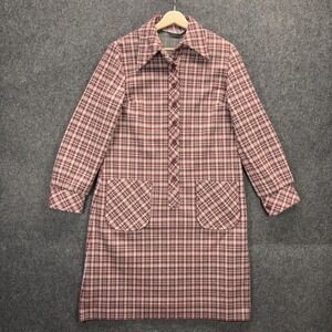 Vintage 70s Country Miss Tartan Plaid Shirt Dress Women's 14 Dagger Collar Mod